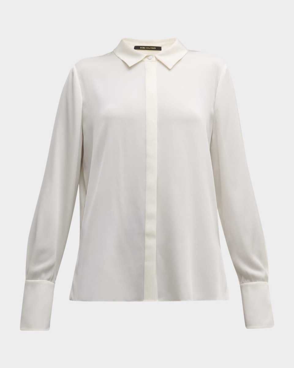 Larissa Split-Cuff Button-Down Blous